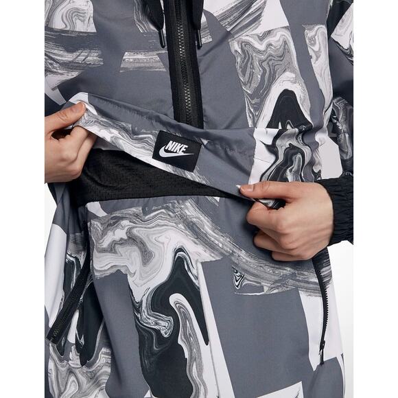 Nike Womens Windbreaker NSW Black/Marble Quarter Zip Hood Jacket 908766 036 Med. - Picture 3 of 12